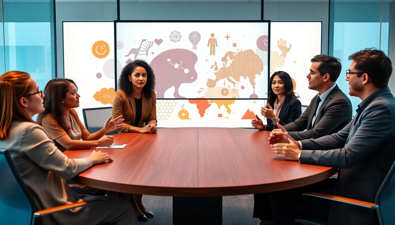 diverse team discussing cultural conflict in a modern office.