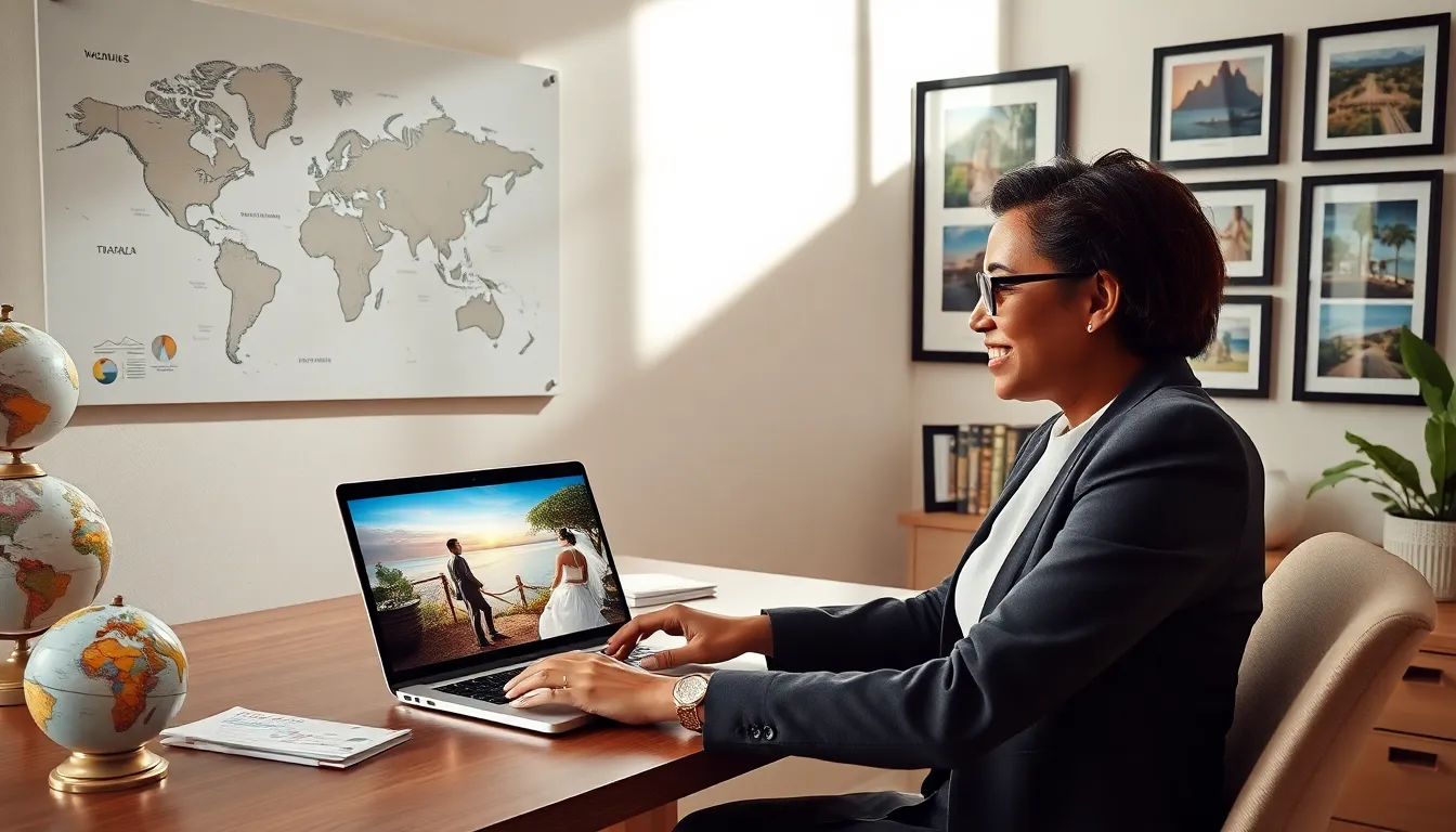 destination wedding travel agent discussing options with a couple.