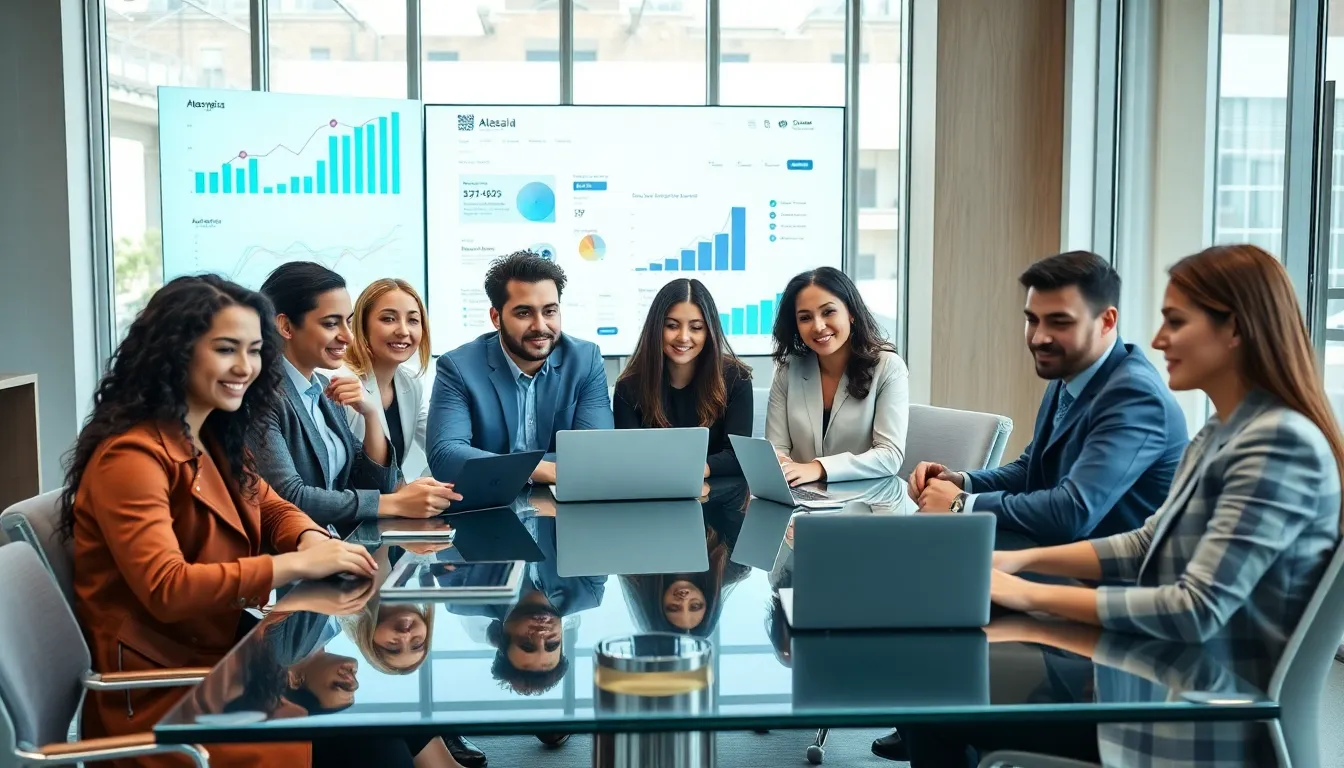 diverse team collaborating on a digital platform project in a modern office.